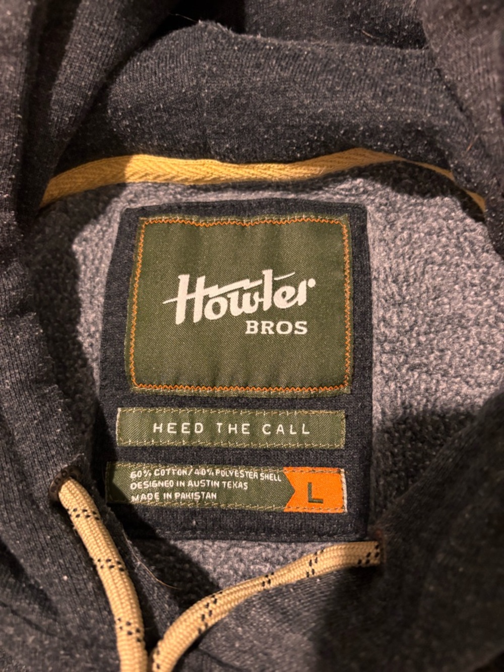Howler Brothers Dark Gray Hoodie with Tan Drawcord and Gold Trim